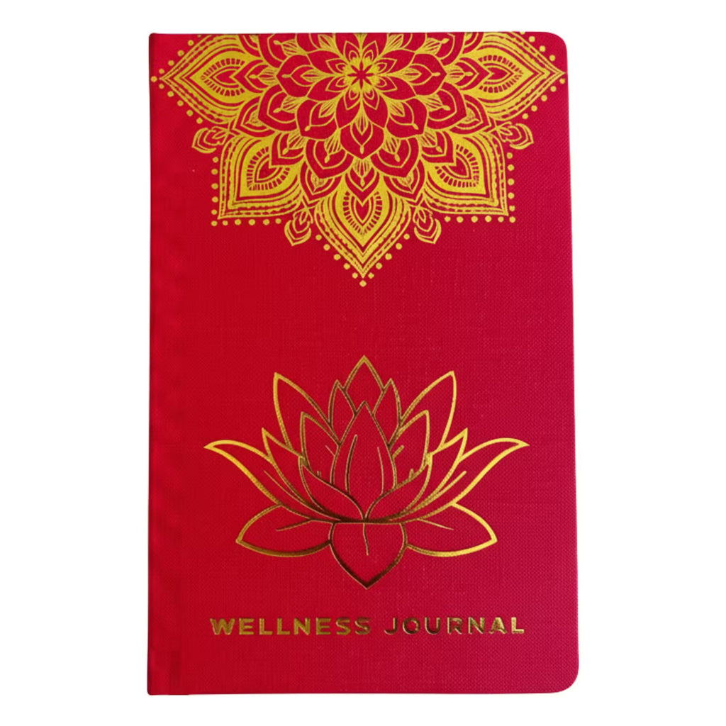 Diario de Bienestar Rojo - 120 páginas - Mandala dorado y loto