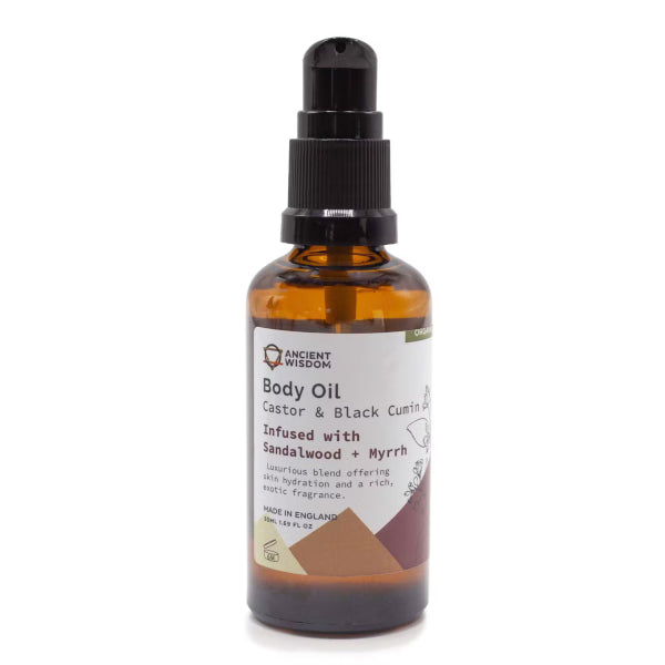 Aceite Corporal Orgánico de Sándalo y Mirra – Nutrición y Bienestar Natural - 50 ml