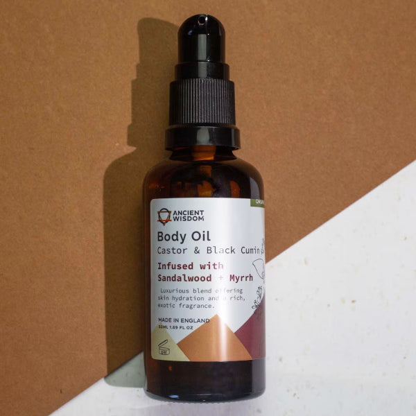 Aceite Corporal Orgánico de Sándalo y Mirra – Nutrición y Bienestar Natural - 50 ml