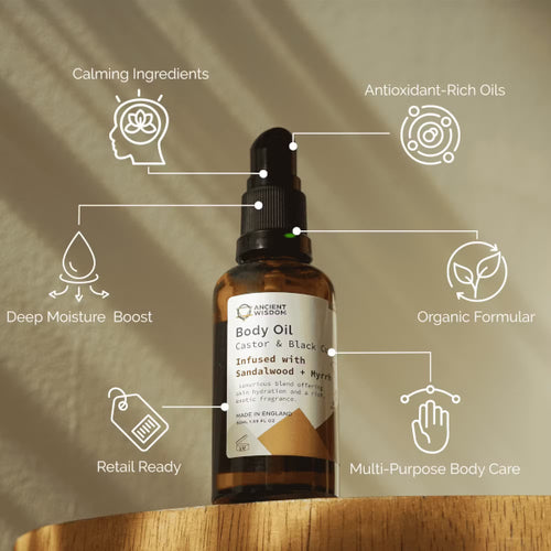 Aceite Corporal Orgánico de Sándalo y Mirra – Nutrición y Bienestar Natural - 50 ml