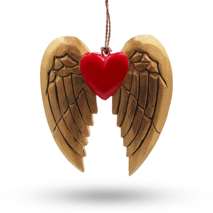 Ala y corazón de ángel de Navidad dorados - Detalle Negro