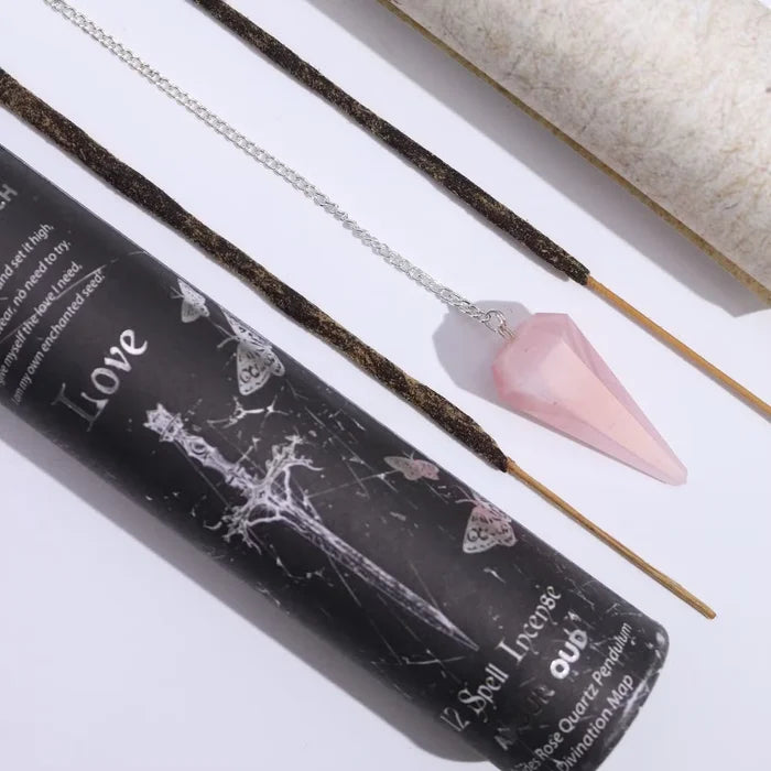 Encens d'encanteris de bruixa antic -Amor - Pèndol de quars rosa