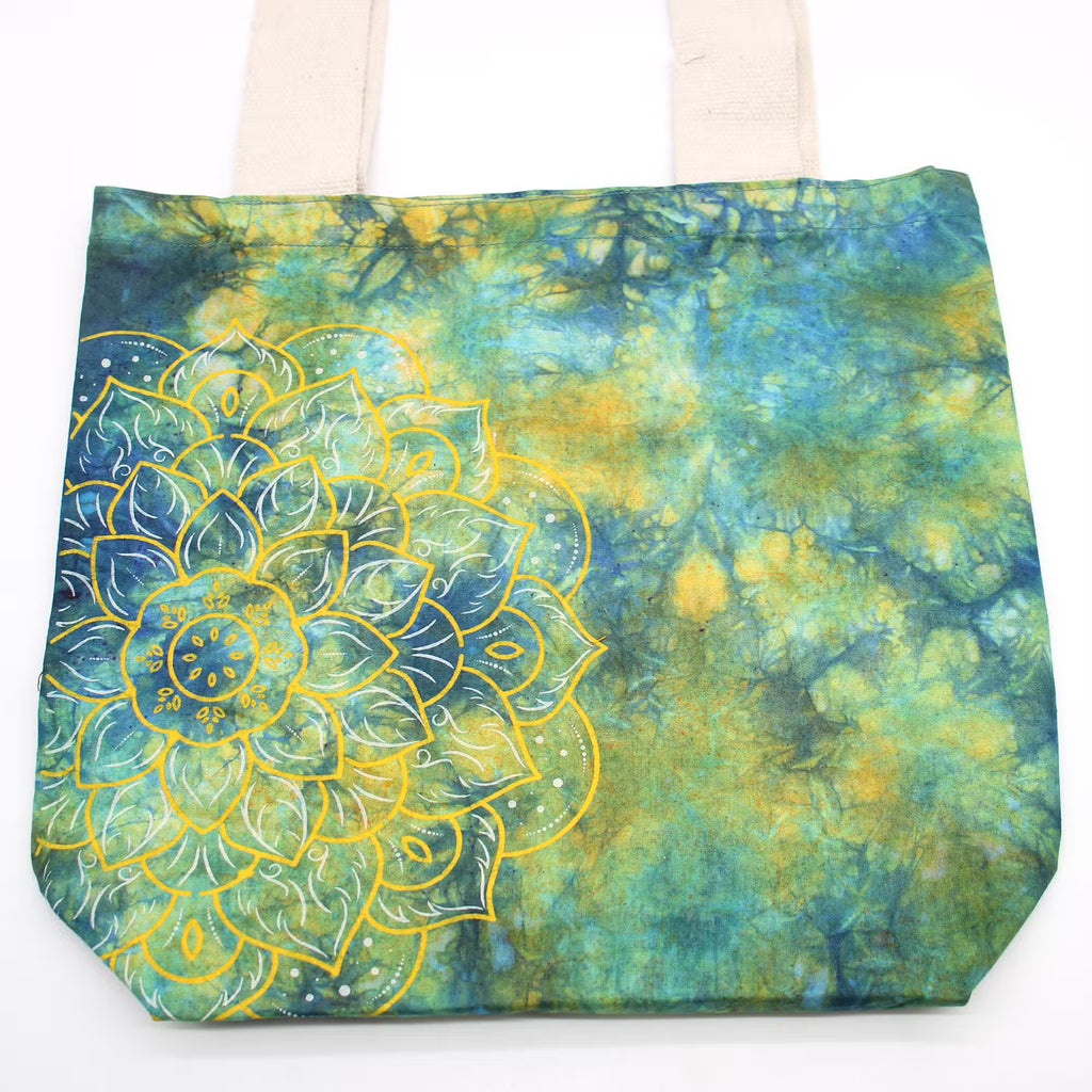Bolsa de Algodón "Tie Dye" -Mandala - Verde y Azul - Asa Natural