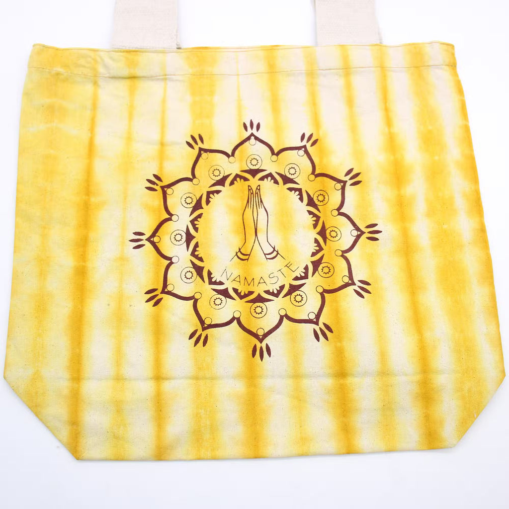 Bolsa de Algodón "Tie Dye" -Namaste Hands - Yellow - Asa Natural