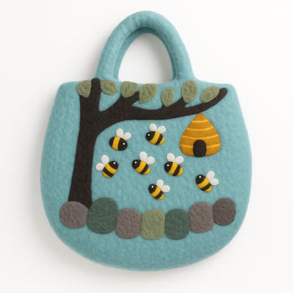 Bolsa abeja de fieltro al agua - Árbol con colmena