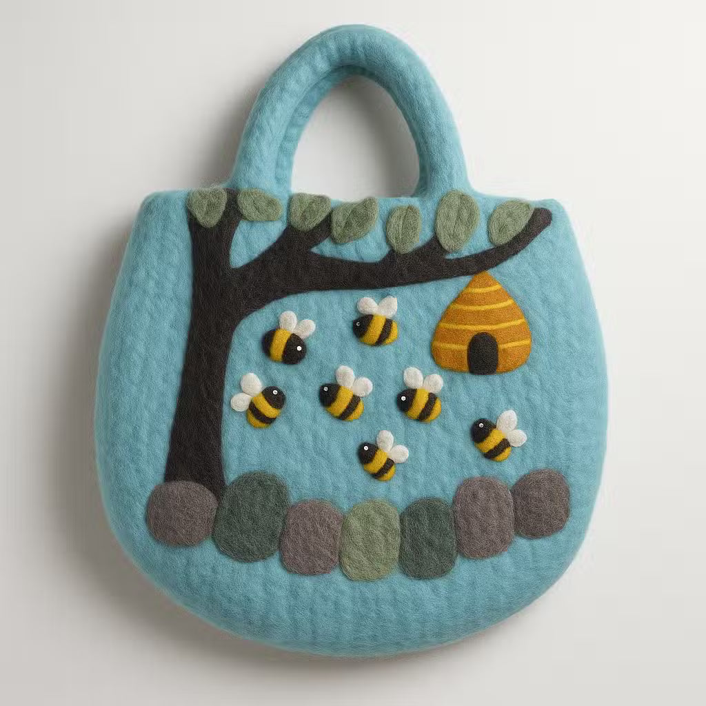 Bolsa abeja de fieltro al agua - Árbol con colmena