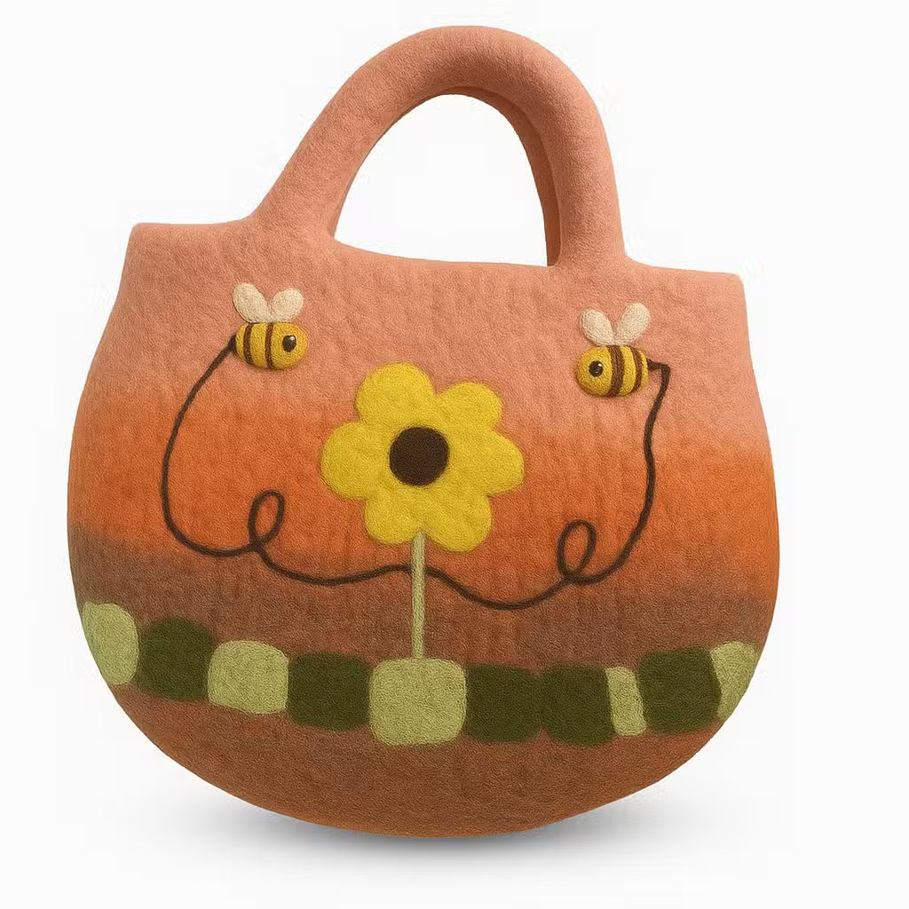 Bolsa abeja de fieltro al agua - Girasoles y abejas