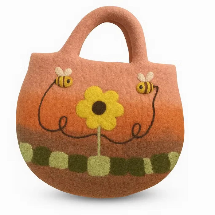 Bolsa abeja de fieltro al agua - Girasoles y abejas