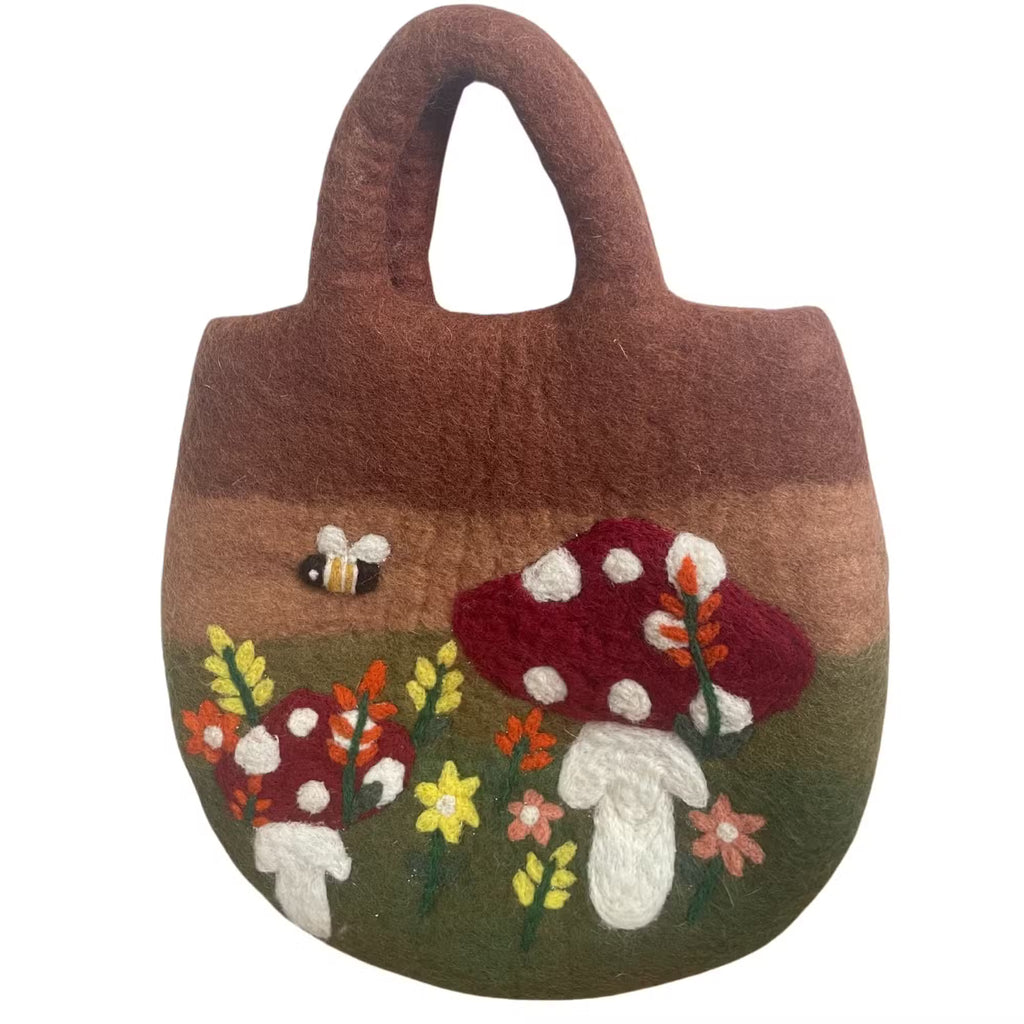 Bolsa abeja de fieltro al agua - Jardín de setas y abejas