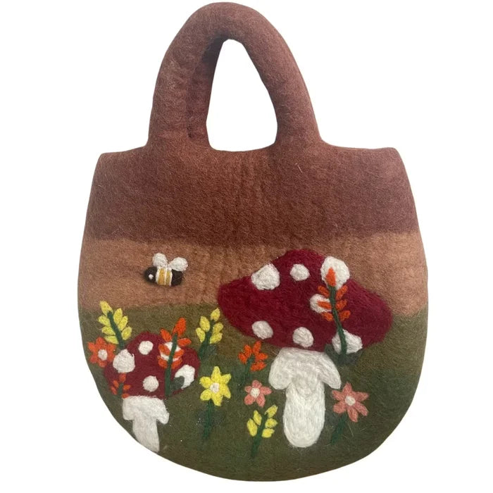 Bolsa abeja de fieltro al agua - Jardín de setas y abejas