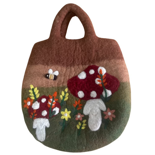 Bolsa abeja de fieltro al agua - Jardín de setas y abejas
