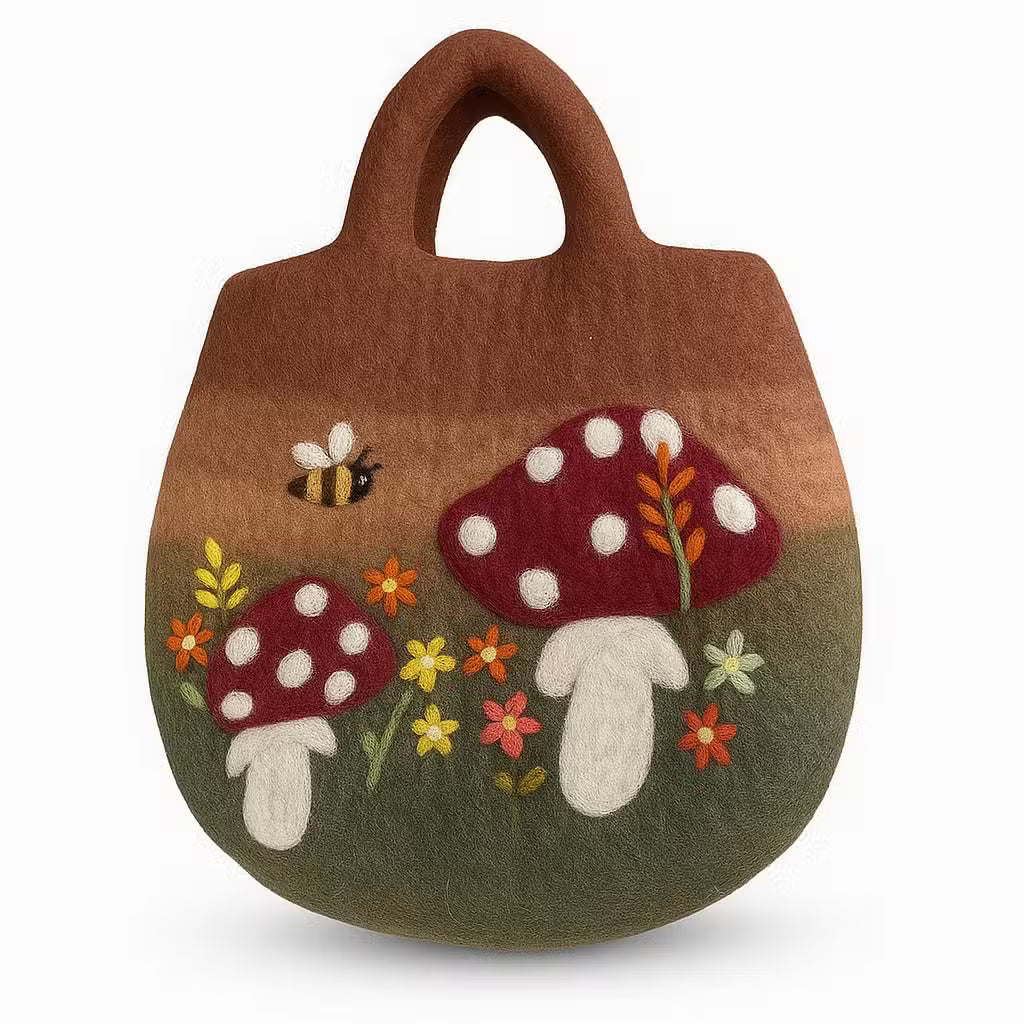Bolsa abeja de fieltro al agua - Jardín de setas y abejas