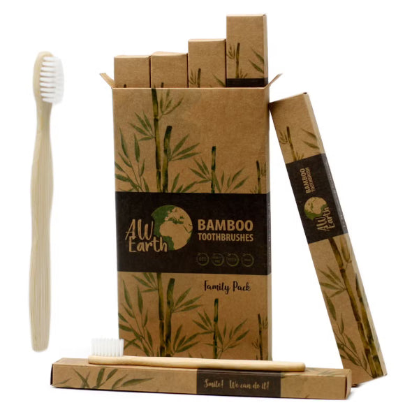Lote de 4 Cepillos de Bambú Blanco – 2 Adultos y 2 Niños | Ecológicos y Biodegradables