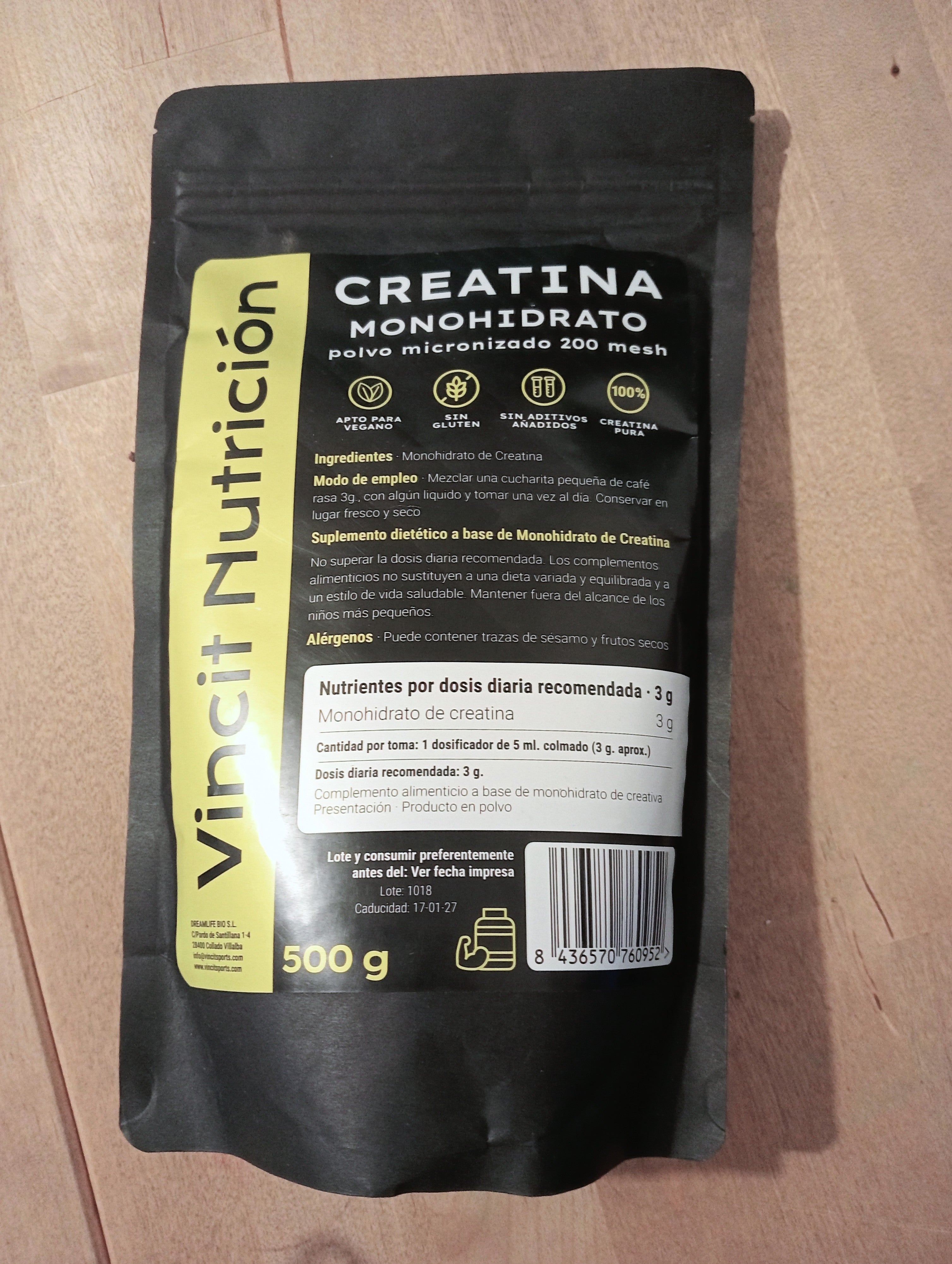 Monohidrato de creatina en polvo micronizado - 500g