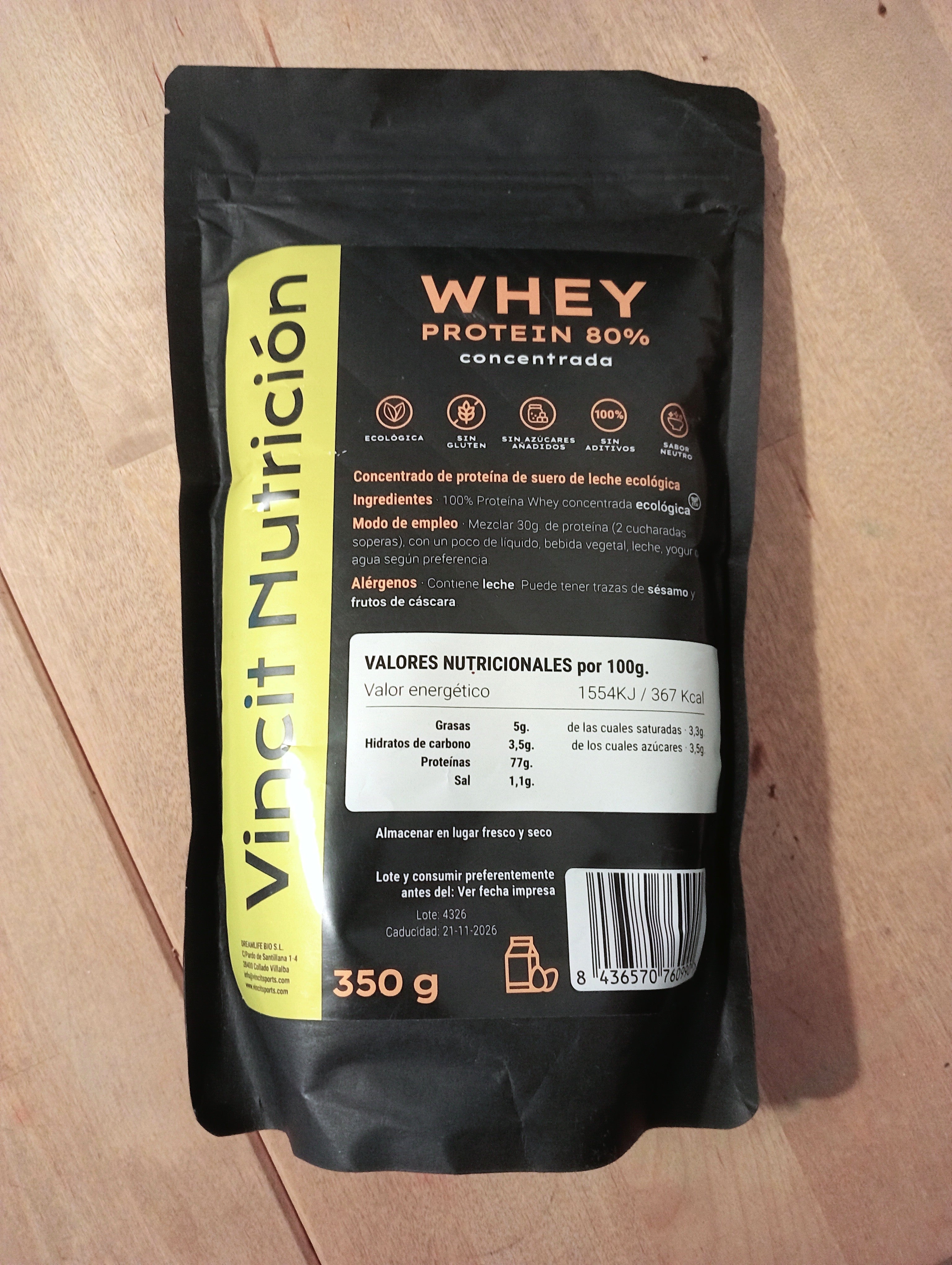 Whey Protein BIO 80% en polvo- 350g