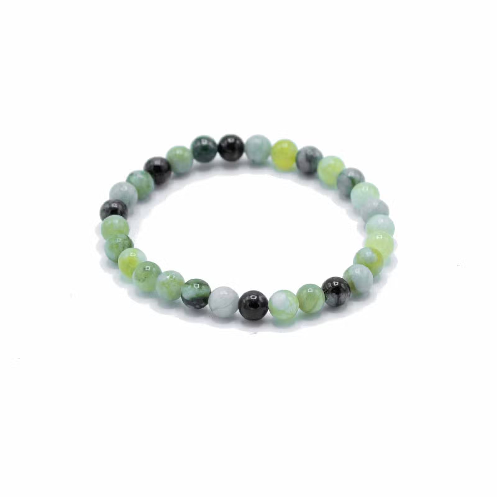Lote de 2 pulseras de piedras preciosas -Jaspe Blanco + Jade oliva-Paz y curación