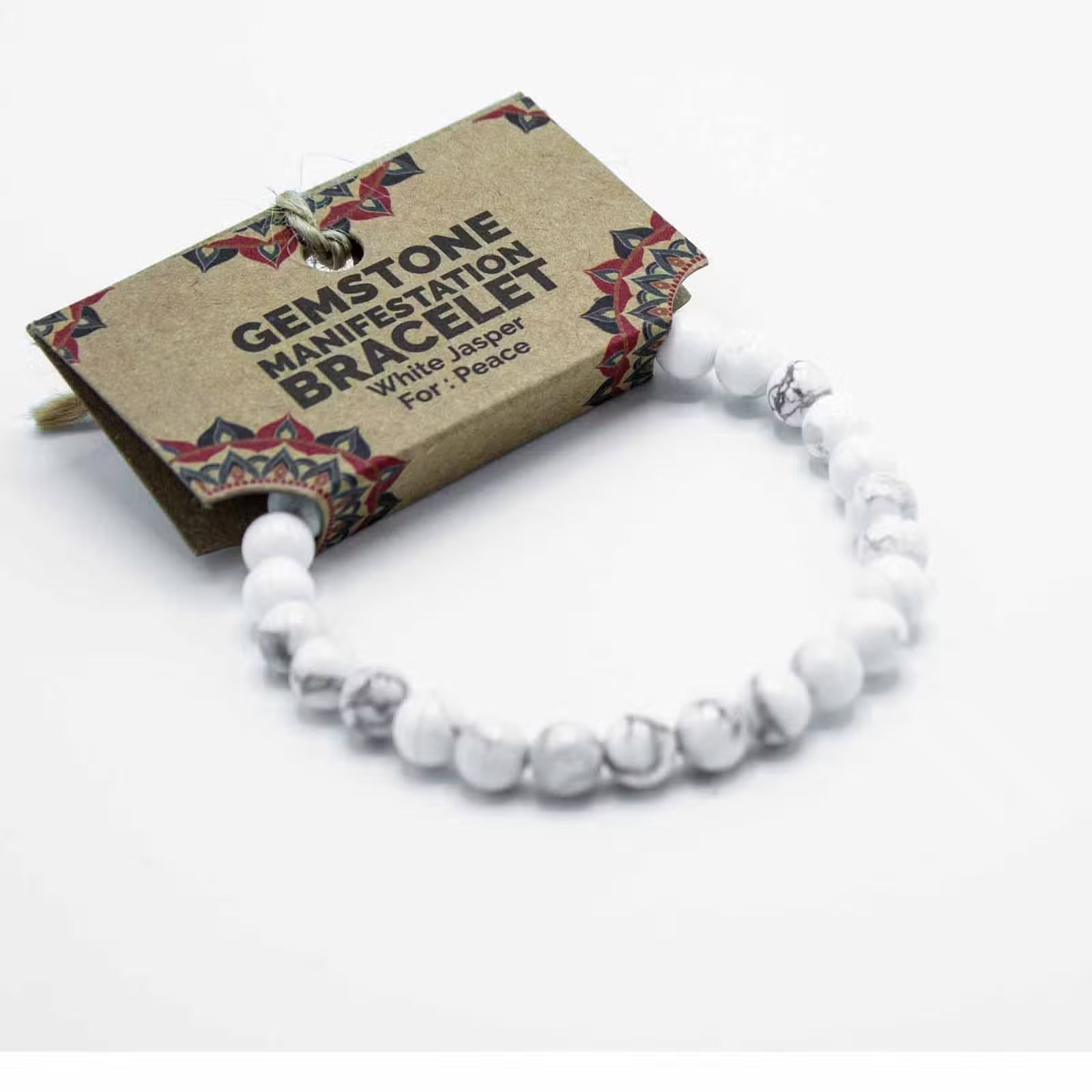 Lote de 2 pulseras de piedras preciosas -Jaspe Blanco + Jade oliva-Paz y curación
