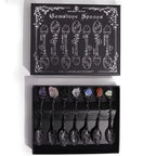 Juego de 7 Cucharas de Bruja de Cristal de Piedra Preciosa de Plata Oscura