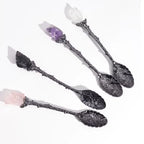 Juego de 7 Cucharas de Bruja de Cristal de Piedra Preciosa de Plata Oscura