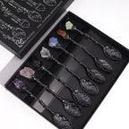 Juego de 7 Cucharas de Bruja de Cristal de Piedra Preciosa de Plata Oscura