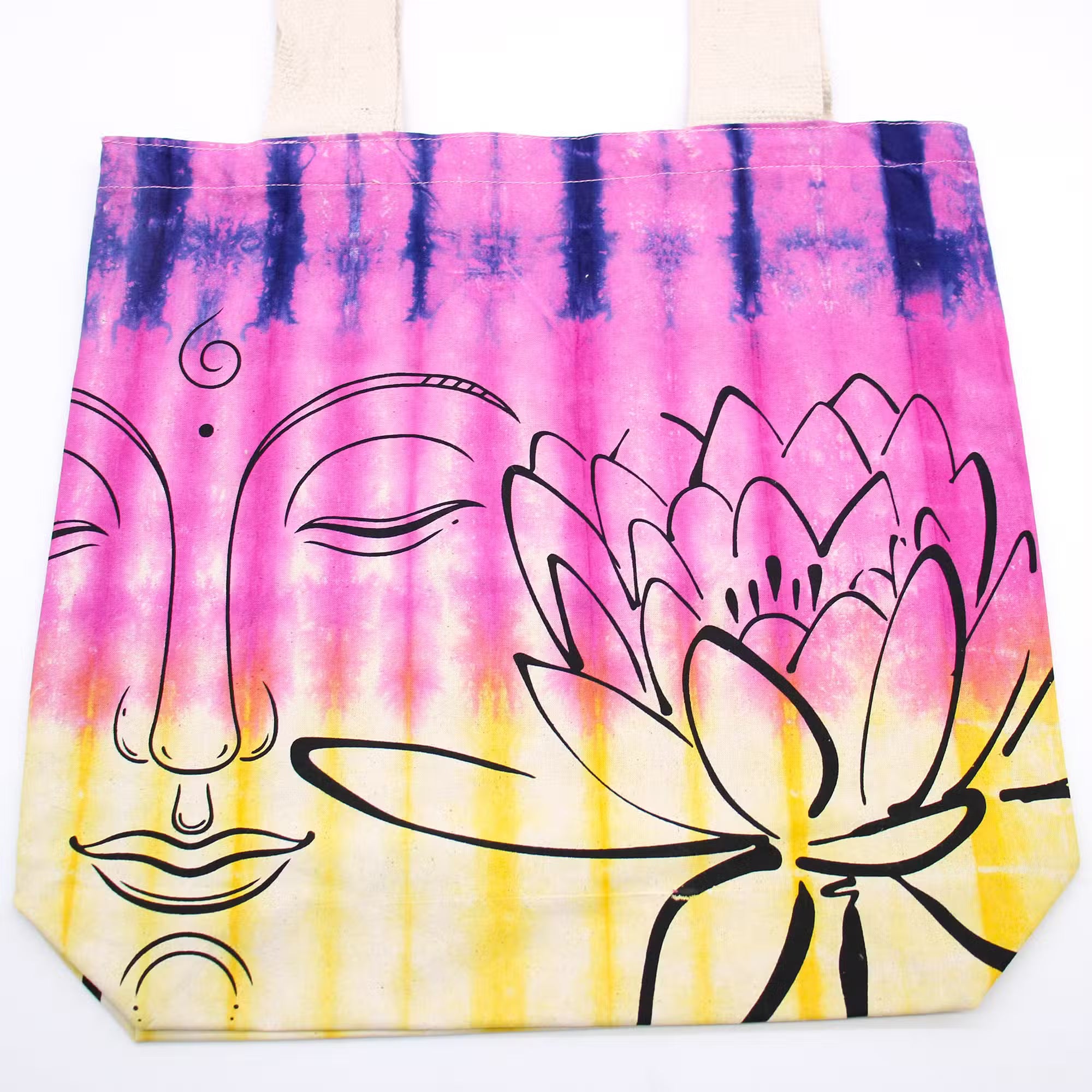 Bolsa de Algodón "Tie Dye"- Lotus Buddha - Multi Color - Asa Natural