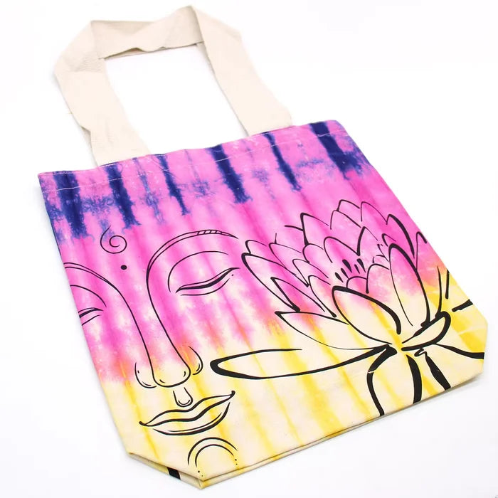 Bolsa de Algodón Tie Dye - Lotus Buda - MultiColor - Asa Natural