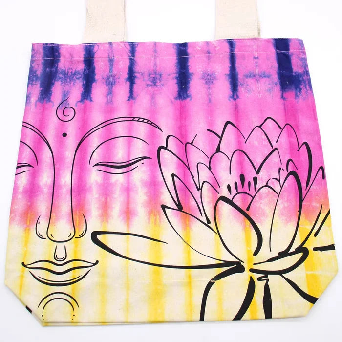 Bolsa de Algodón Tie Dye - Lotus Buda - MultiColor - Asa Natural