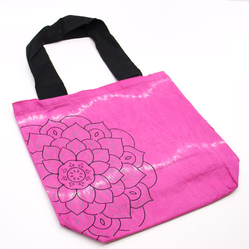Bolsa de Algodón "Tie Dye" -Mandala - Magenta - Asa Negra