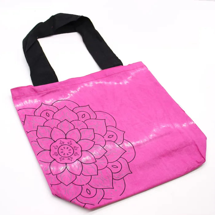 Bolsa de Algodón Tie Dye -Mandala - Magenta - Asa Negra