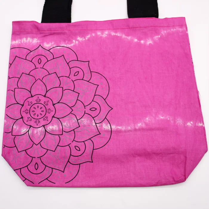 Bolsa de Algodón Tie Dye -Mandala - Magenta - Asa Negra