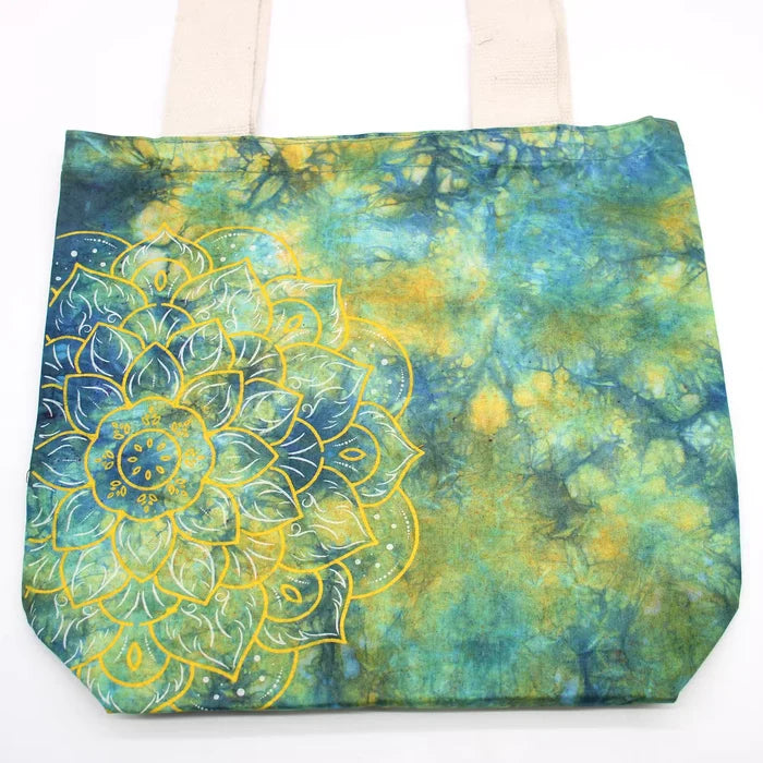 Bolsa de Algodón Tie Dye - Mandala - Verde y Azul - Asa Natural