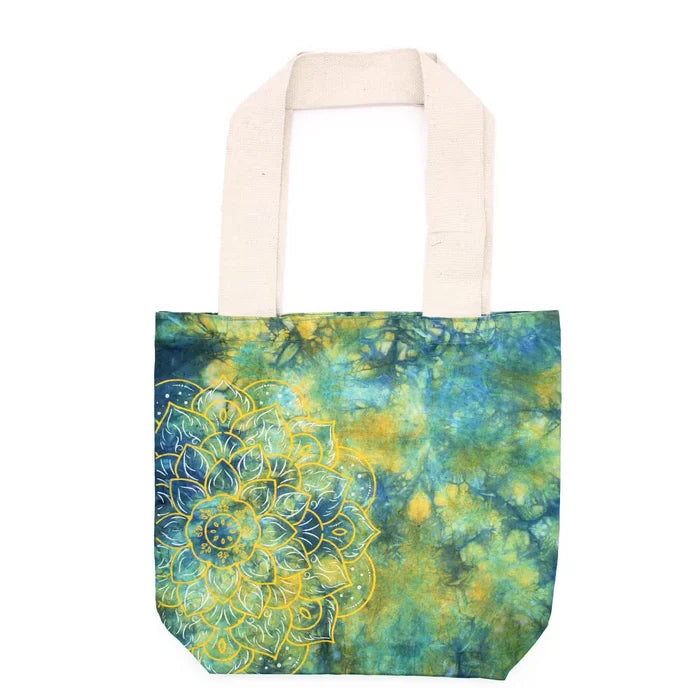 Bolsa de Algodón Tie Dye - Mandala - Verde y Azul - Asa Natural