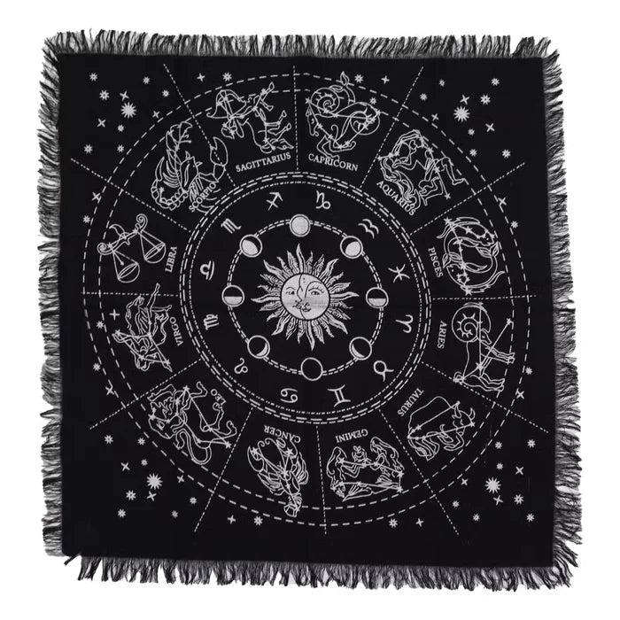 Mantel de altar esotérico con flecos - Horóscopo