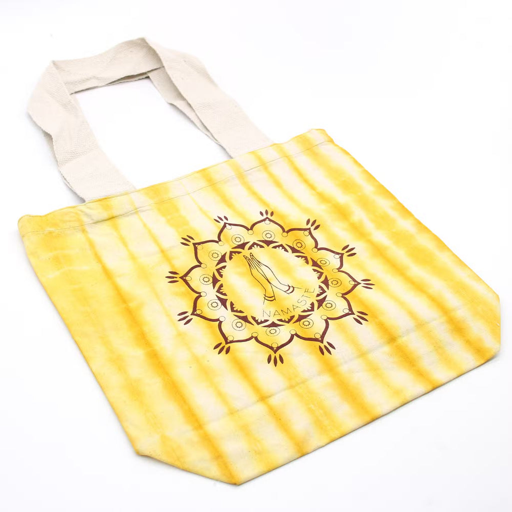 Bolsa de Algodón "Tie Dye" -Namaste Hands - Yellow - Asa Natural