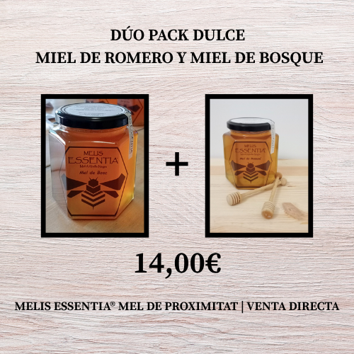 Lote 2 botes de miel natural de abejas negras - 1 de romero + 1 de bosque - 500g