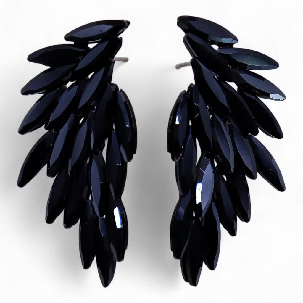 Pendientes de Cristal Vintage - Alas de ángel - Negro Azabache