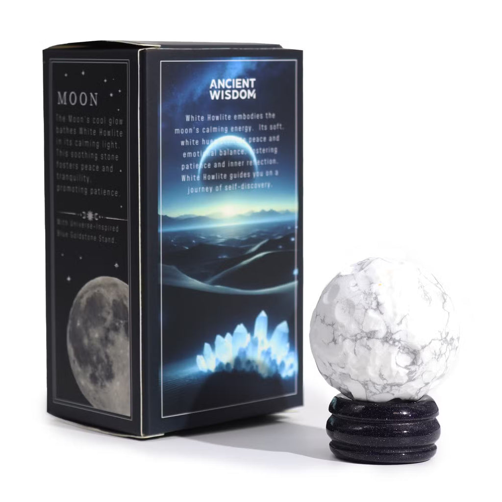 Planeta Howlite Blanco con Soporte Solar (LUA) - 40mm