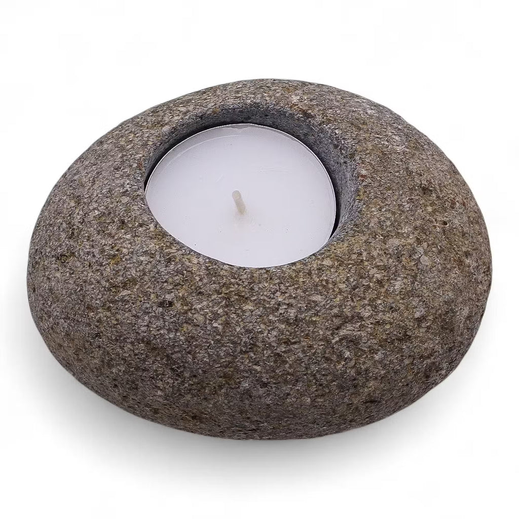 Porta velas de piedra de río natural - Luz Nocturna Única