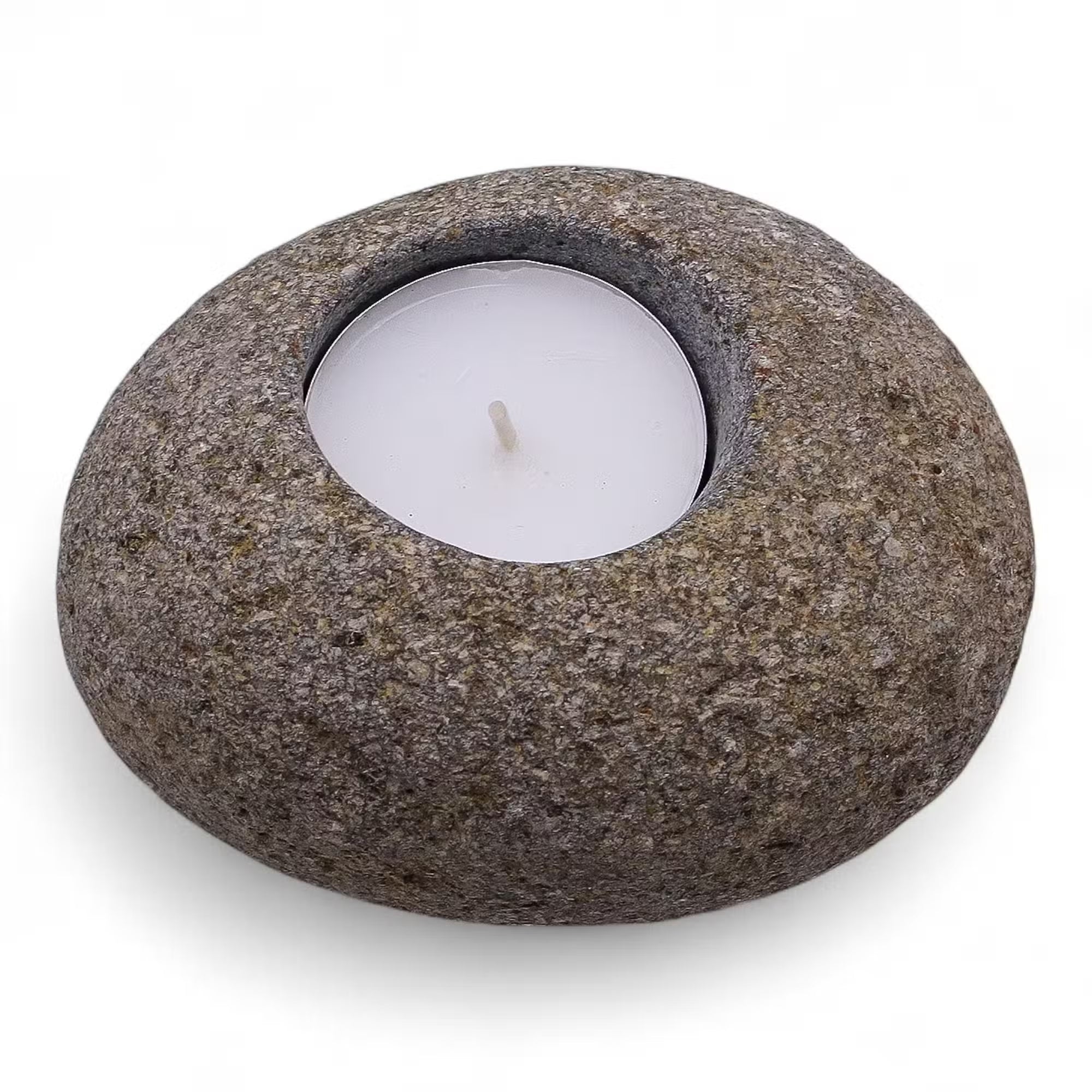Porta velas de piedra de río natural - Luz Nocturna Única