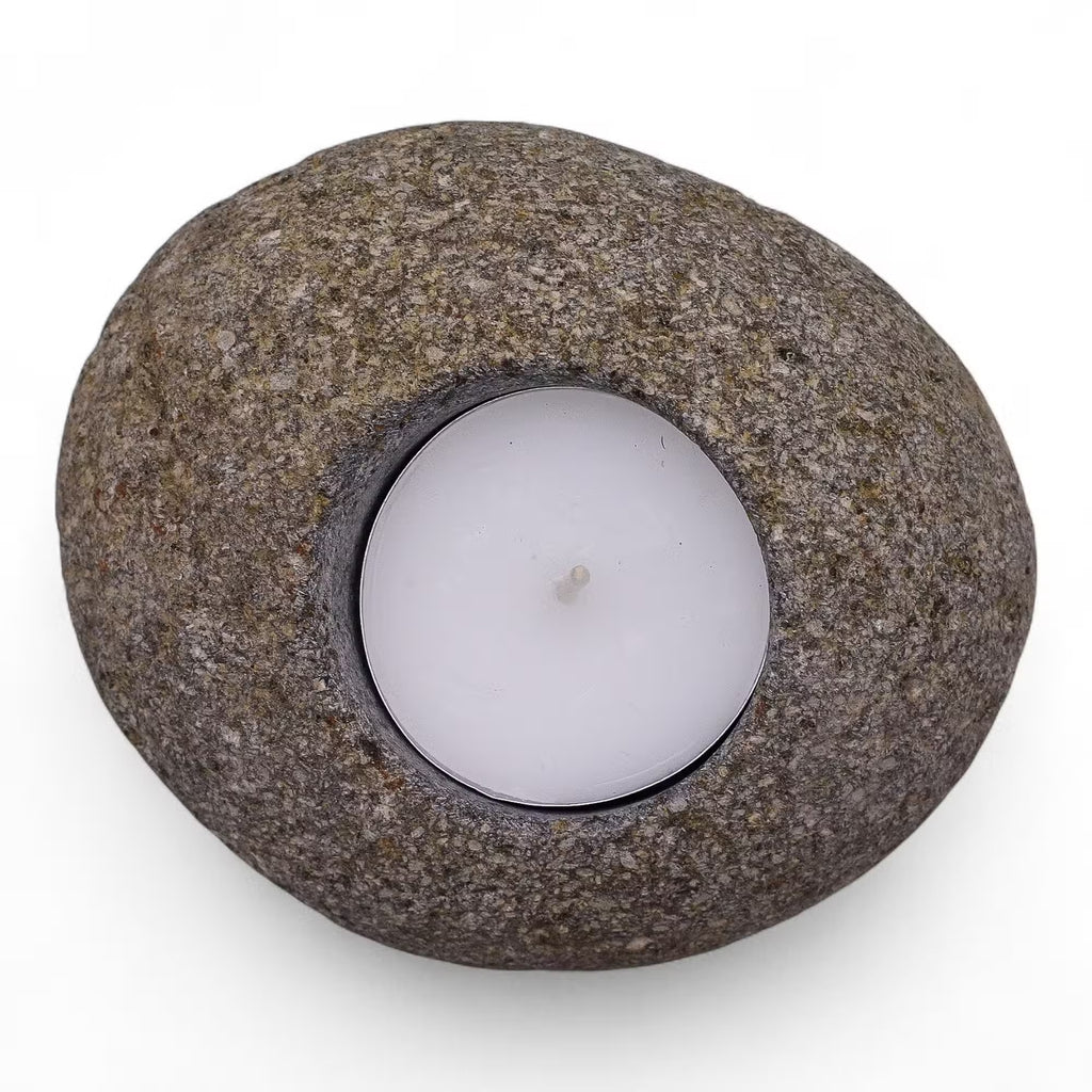 Porta velas de piedra de río natural - Luz Nocturna Única