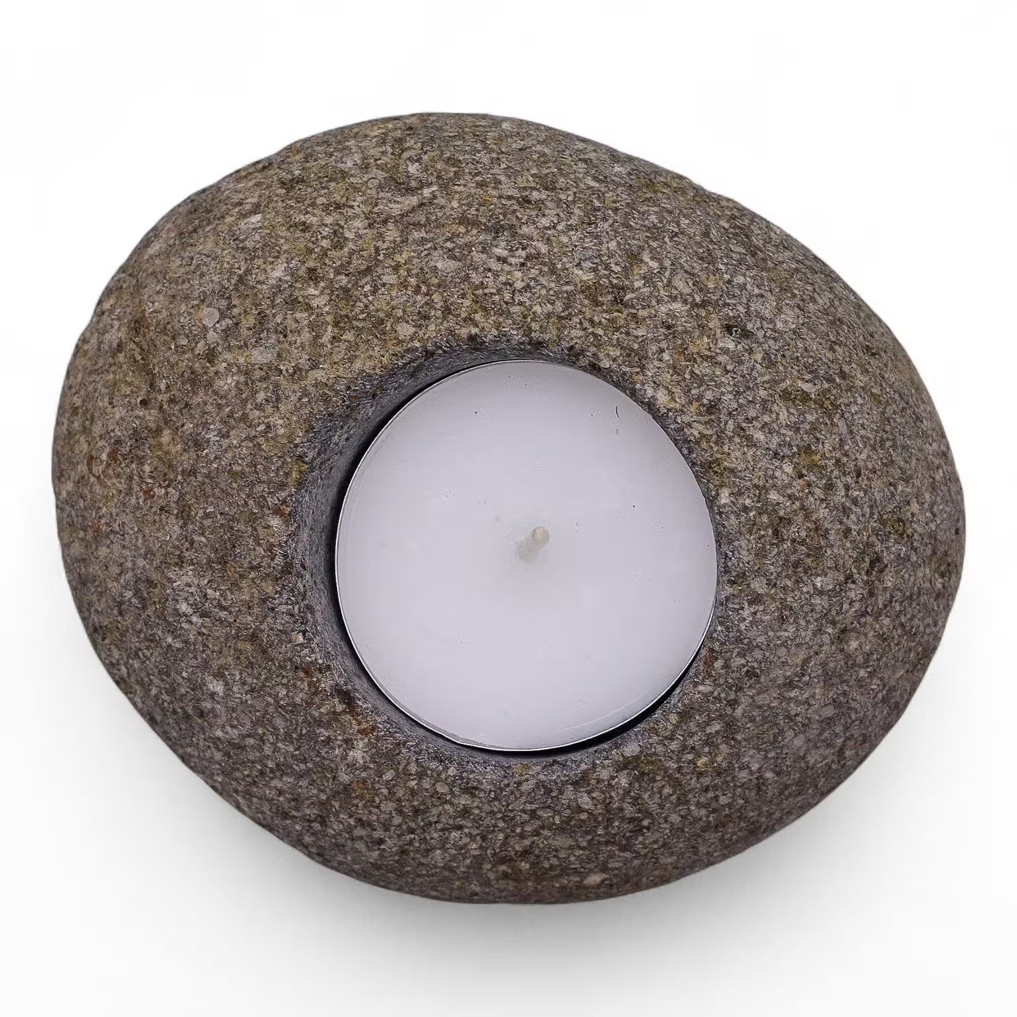 Porta velas de piedra de río natural - Luz Nocturna Única