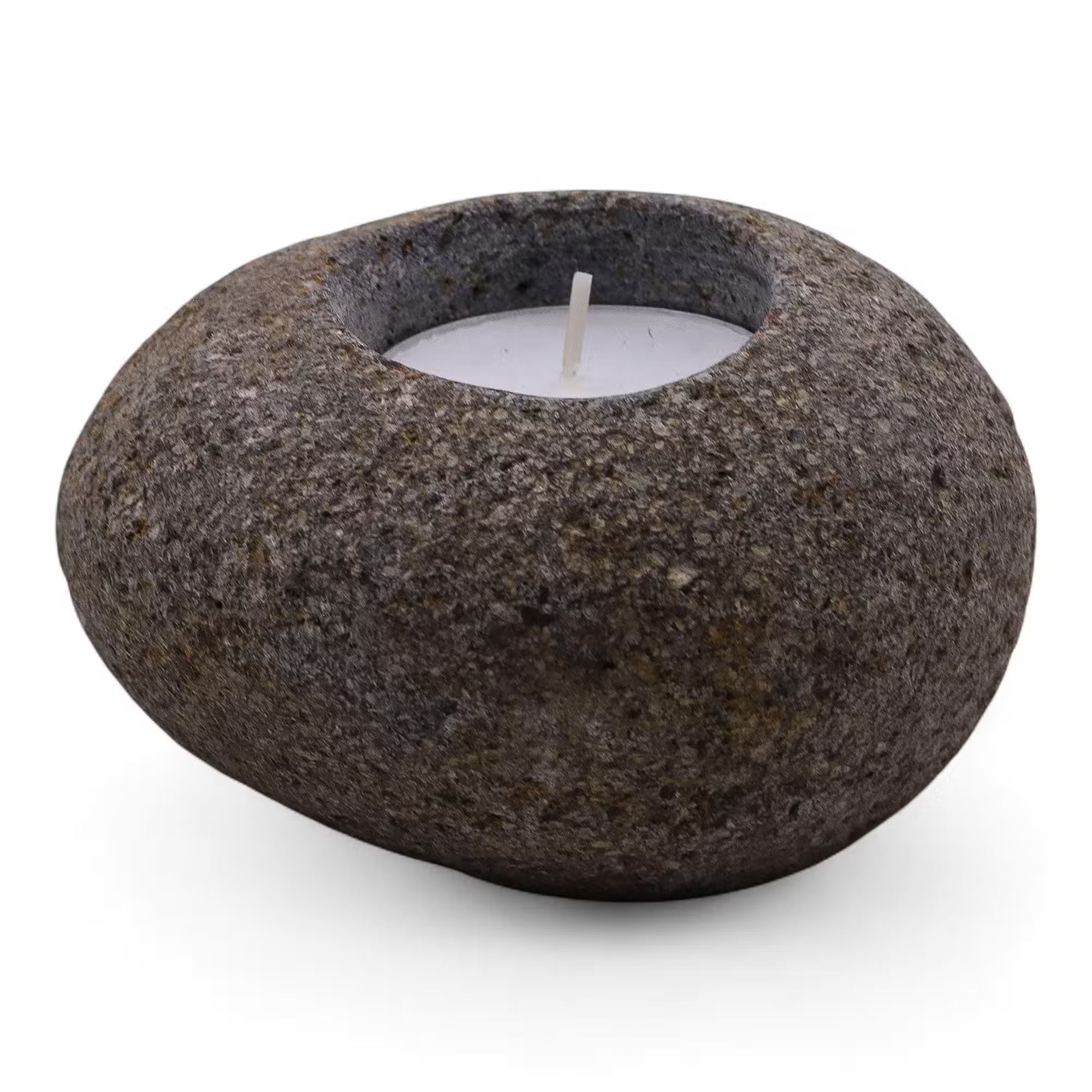 Porta velas de piedra de río natural - Luz Nocturna Única