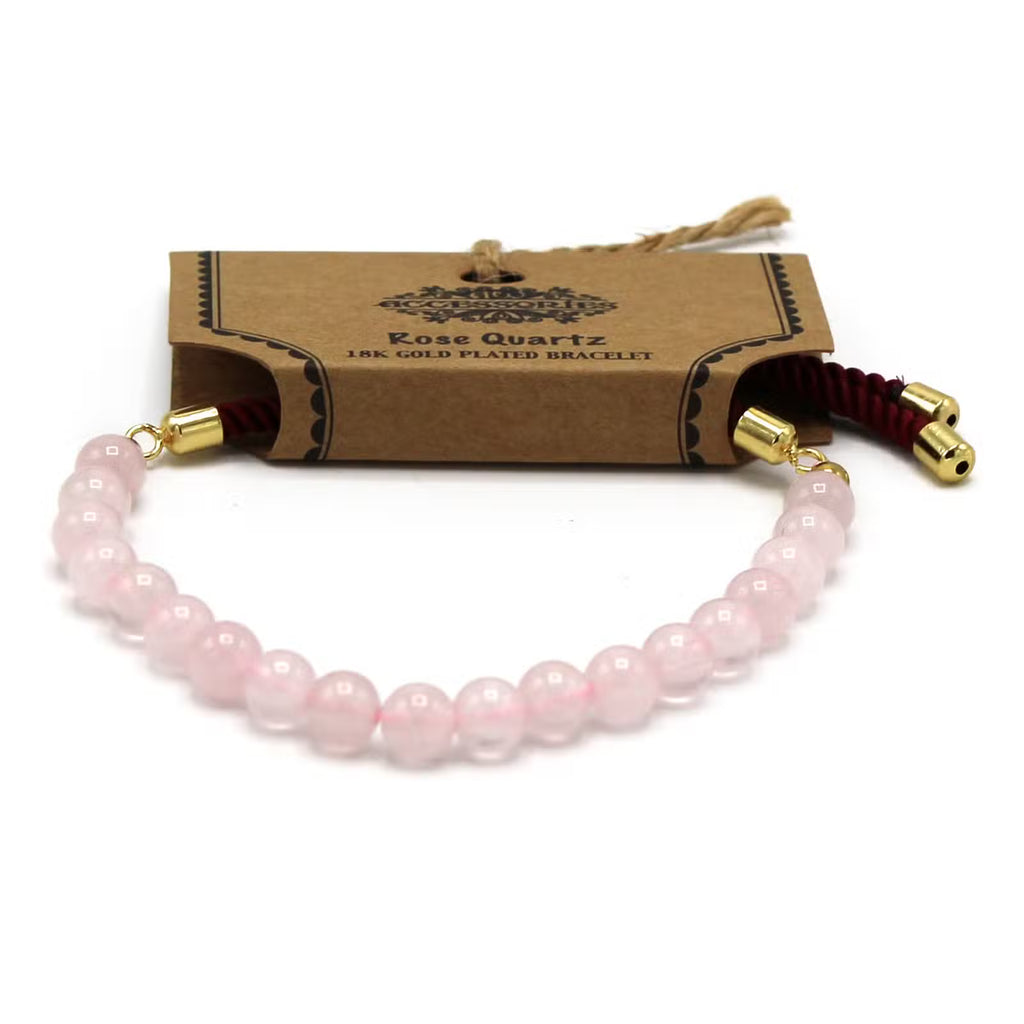 Pulsera de hilo burdeo con Cuarzo Rosa