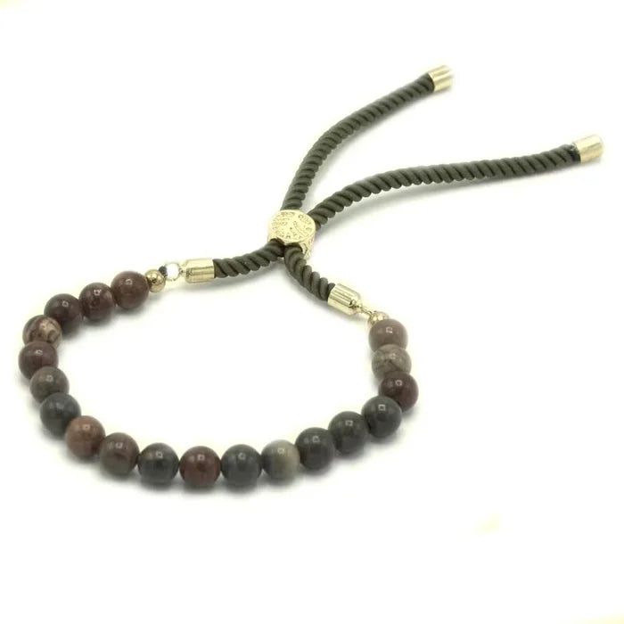 Pulsera de hilo verde con Jasper multicolor
