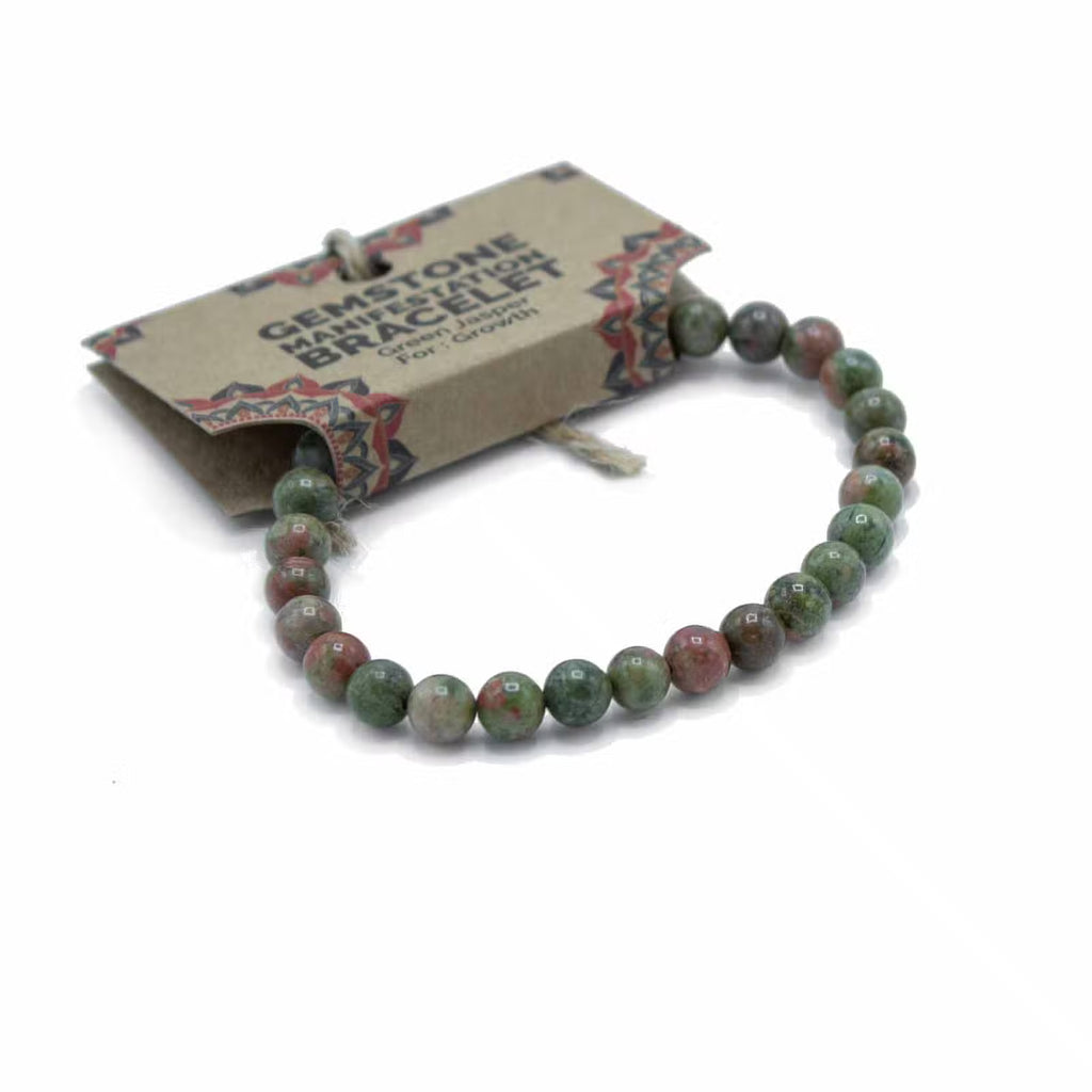 Lot de 2 polseres de pedres precioses -Jaspi Blanc + Jade oliva-Pau i curació