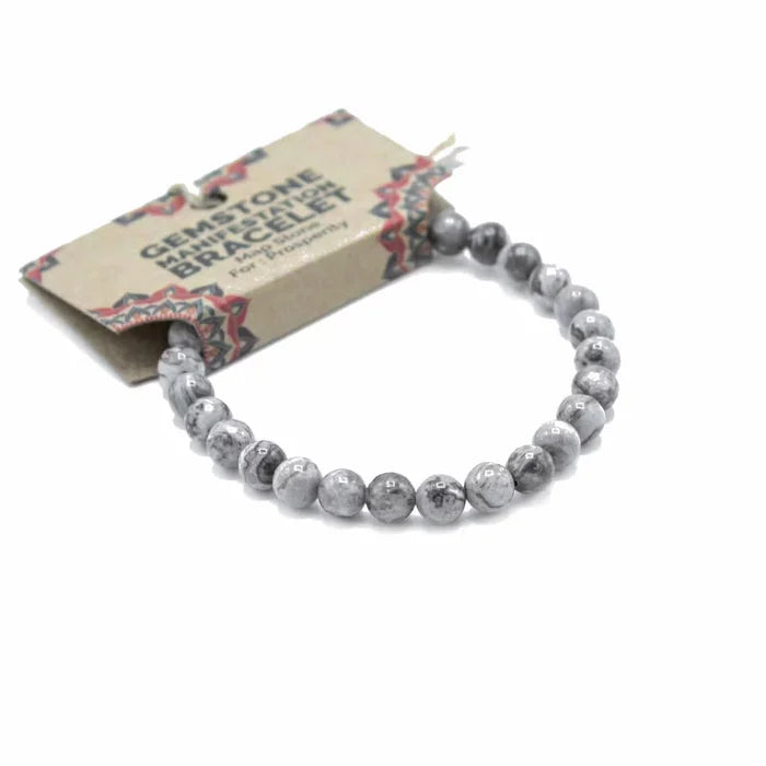 Lot de 2 polseres de pedres precioses -Jaspi Blanc + Jade oliva-Pau i curació