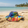 Sombrero boho de cáñamo y algodón tejido a mano - Con parches y aros - Tiedye - Talla única