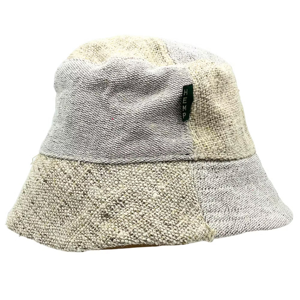 Sombrero boho de cáñamo y algodón tejido a mano - Con parches - Natural