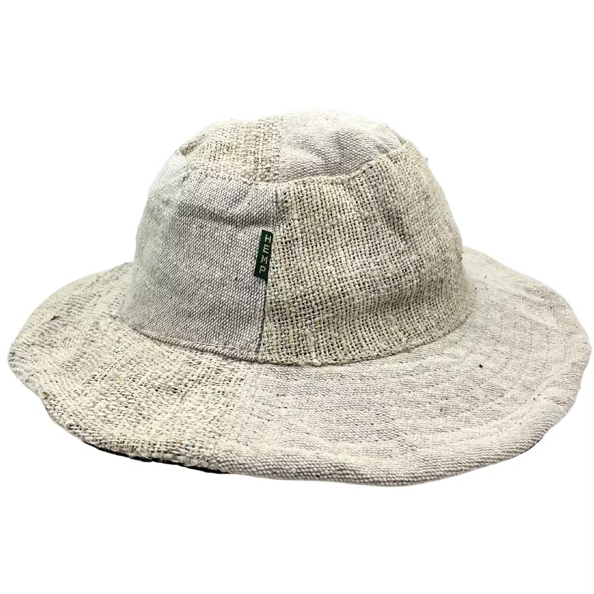 Sombrero boho de cáñamo y algodón tejido a mano - Con parches y aros - Natural