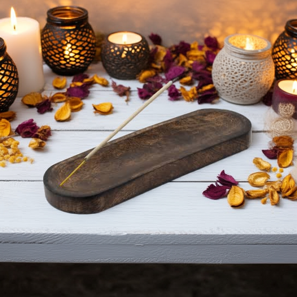 Porta Incienso de Madera de Mango de diseño clásico – 30x10 cm